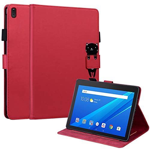Mldjomid Carcasa Funda Compatible con Lenovo Tab E10 TB-X104F 10.1 Pulgadas PU Cuero Tablet Cover Fundas Protectora con Ranura para Tarjetas y Soporte Función para Lenovo TB-X104F Tablet Case, Rojo