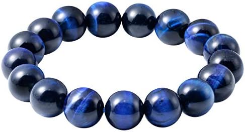 Jewboo Tiger Eye Black Obsidian Gemstone Bracelet for Men Women Beaded Bracelets Beads Stretch Unisex 12mm