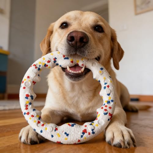AzulLanse Juego de Juguetes para Perros de 2 Piezas,1 de Forma de Hueso,1 Anillo para morder,Juguetes interactivos duraderos de Poncorn e-TPU para Cachorros,para morder y Tirar,1 Cuenco Plegable - imagen 2
