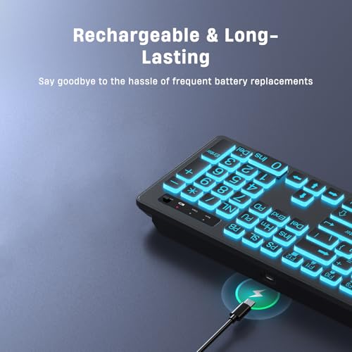Image of KOPJIPPOM Large Print Backlit Wireless Keyboard, 2.4G Silent Wireless Light Up Keyboard, Full Size Computer Keyboards with 7 Colored Backlits, Rechargeable Keyboards for Windows, PC, Laptop