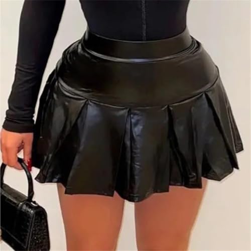 Mini jupe plissée en cuir synthétique taille haute pour affiner la taille
