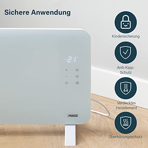 Princess Smarte Konvektorheizung- 1500 W- Steuerbar über kostenlose App- Glaspaneel- wandmontierbar- mit LED- Touchscreen-6