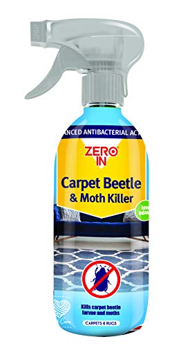 Zero In ZER979 Carpet Beetle & Moth Killer - 500ml RTU Spray, Multicolour & Carpet Beetle Killer Strips (20 Tear-Off Strips, Dry Household Treatment, Kills Carpet Beetles, Larvae and Eggs)