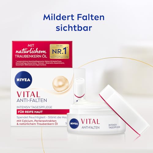 NIVEA VITAL Anti-Falten Intensiv Tagespflege für reife Haut, Gesichtspflege mit Calcium, Perlenextrakten & natürlichem Traubenkern Öl, Tagescreme für intensive Feuchtigkeit (50 ml) 4