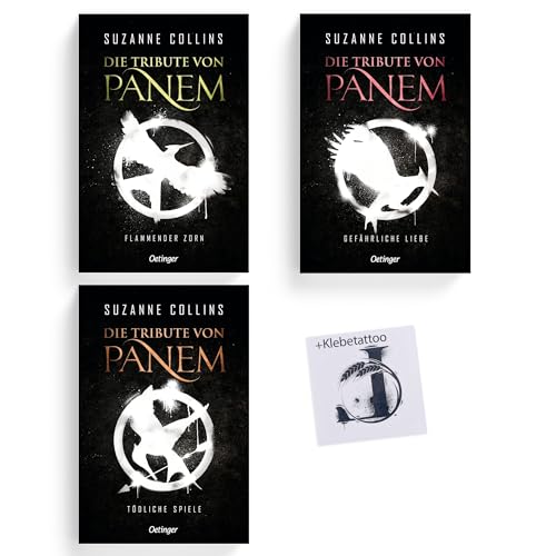 Die Tribute von Panem 1-3 Taschenbuch Set + exklusivem Tattoo – Bestseller-Bundle mit „Tödliche Spiele“, „Gefährliche Liebe“ & „Flammender Zorn“ – Für Fans der Hunger Games & dystopischen Romanen