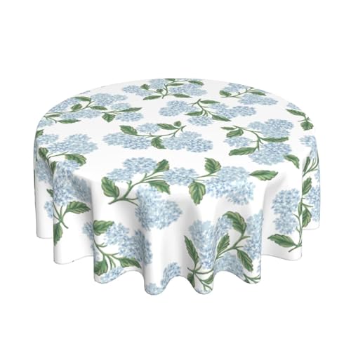 DAFENA Blue Green Floral Round Tablecloth 70 Inch Hydrangea Flower Table Cloth Spring Summer Holiday Table Covers Polyester Indoor Outdoor Farmhouse Tablecloths for Kitchen Dining Party Picnic