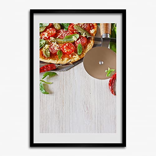 Tableau cadre en bois 50x70 Tulup pizza pour une décoration de cuisine moderne