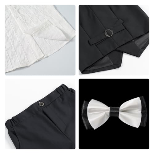 Image of LOLANTA Boys 4PCs Summer Suits, Short Suit Set for Wedding Ring Bearer Outfits Dress Clothes Vest Shirt Shorts Bow Tie