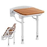 EEUK Duschsitz klappbar, klappsitz dusche wandmontage Mit Stützfüßen Höhenverstellbar 42.5-55cm Anti-Rutsch Aluminium Duschhocker Duschstuhl Badsitz für Senioren und Schwangere