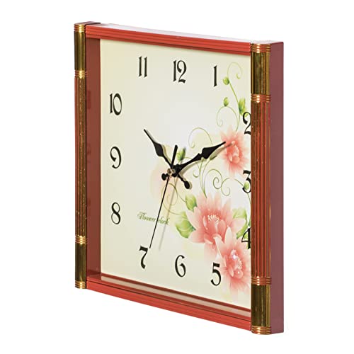 Quickway Imports Unique Modern Square Shaped Wall Clock With Floral Design For Living Room, Kitchen, Or Dining Room, Brown, (Qi004144) #TOP6