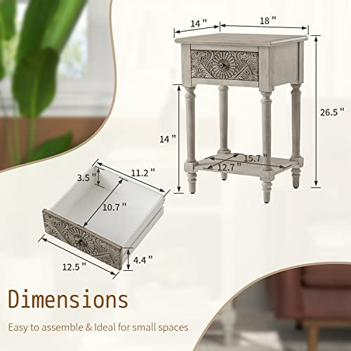 Sunbury Small Side Table W Drawer, 18" Vintage Wood Side Table, Mdf Living Room End Table Wood Accent Table, Bed Side Table Nightstand #TOP2