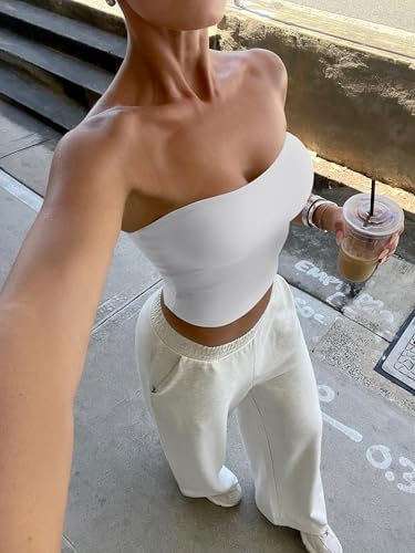 LASLULU Womens Strapless White Tube Tops Basic Backless Sleeveless Longline Bandeau Going Out Crop Tops Cute Casual 2026 Summer Outfits(White Medium) — view 5