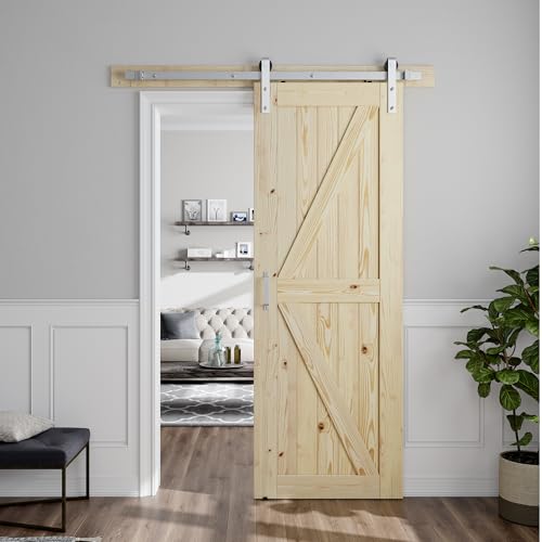 Image of SMARTSTANDARD 30in x 80in Sliding Barn Door with Brushed Nickel Hardware