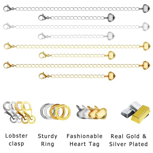 8 قطع من وصلات تمديد القلائد بالوان متعددة للنساء، مجموعة تمديد سلسلة سوار لا تسبب الحساسية، وصلات مجوهرات فضية ذهبية عيار 14 قيراط عيار 18 قيراط، مجموعة تمديد سلسلة 2 انش و4 انش للقلائد والاساور