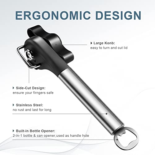 Can Opener Manual Smoother Edge, Safety Can Openers Handheld, Stainless Steel Can Openers For Kitchen,Bottle, Bonus 8 Sized Jar Opener Included #TOP1