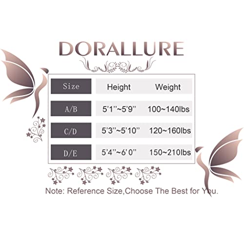 DORALLURE Thigh High Stockings Silicone Lace Top Stay Up Silky Semi Sheer Pantyhose for Women Hold Up Nylon, Black