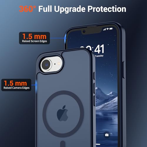 Image of SUPFINE Magnetic for iPhone 17e Case /iPhone 16e Case with Screen Protector (Compatible with MagSafe) (Military Grade Drop Protection) Translucent Matte Shockproof Phone Cover,Dark Blue