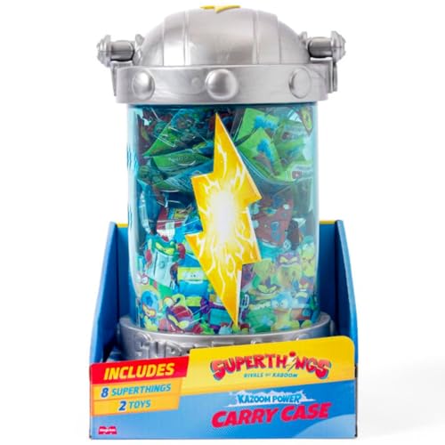 SUPERTHINGS KAZOOM Power - Carry Case. Kapsuła w kształcie Kazoom do transportu i przechowywania Twoich superthingów, w zestawie 1 etui na zakupy, 8 figurek niespodzianek, 2 zabawki niespodzianki