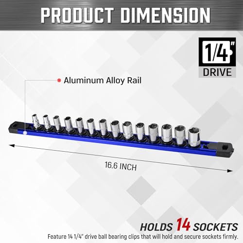 Image of ALOANES Magnetic Socket Organizer Set, 3 /4-Inch Drive Heavy Duty Aluminum Socket Rail Organizer, 3 /4-Inch x 11 Clips (Blue, 1PC)