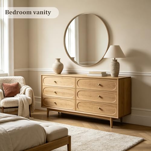 Image of WallBeyond Round Wood Mirror, 40 inch Round Modern Decoration Large Circle Wall Mirror for Bathroom Living Room Bedroom Entryway, Honey