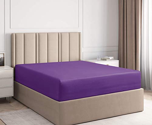 ABP COLLECTION Extra Deep Pocket Fitted Sheet - 100 Percent Cotton 800 Thread Count Fitted Sheet Only - Extra Deep Pocket and Elastic All Around - Easily Fits 14"-18'' Mattresses (King, Purple)
