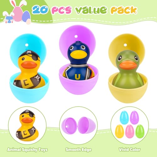 PAKSPAK 20 Pack Easter Eggs Fillers with Duck Squishy Toys Inside Easter Basket Stuffers Easter Egg Hunt Easter Party Favors for Kids by PAKSPAK - Used condition - Image 7