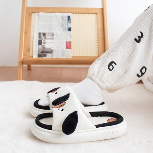 Cute Dog Slippers for Women Men Indoor, Cartoon Animal House Slippers,Comfortable Cotton Linen Bedroom Kawaii Shoes2