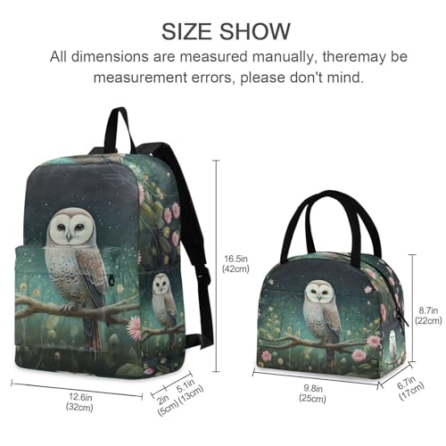 Fantastic Floral Owl Print Backpack Set with Lunch Bag, Large Capacity Travel Backpacks and Lunch Box Insulated for Commute Hiking Picnic2