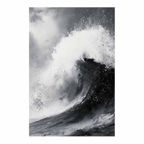 Photo noir et blanc vagues oceaniques deco salon moderne decoration murale chambre hoqiu