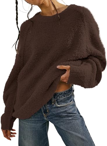 Image of Beaully Women's Oversized Long Sleeve Crewneck Fuzzy Knit Warm Sweaters Fall Pullover Sweater Tops