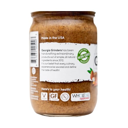 Image of Georgia Grinders Original Almond Creamy Gourmet Nut Butter Spread, Whole30 Approved, Non-GMO, Gluten Free, No Palm Oil, No Added Sugar, Paleo and Vegan Friendly, 12 Ounce (1 Pack)