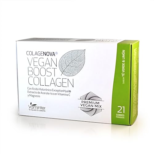 COLAGENOVA - Vegan Boost Collagen - Con Ácido Hialurónico, Exceptionhyal, Magnesio y Vitamina C (Té verde y Limón, 21 sobres (10 Gramos))