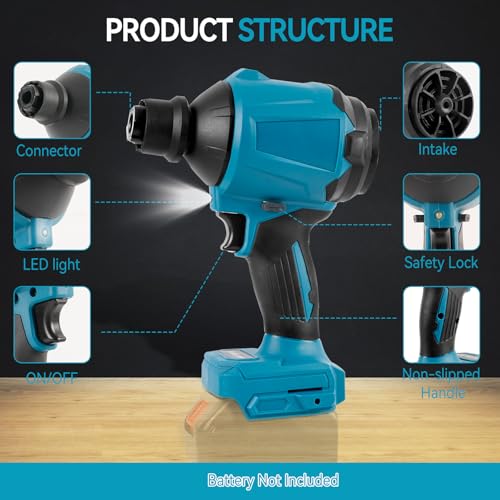 luolety Draadloze Stofblazer voor Makita 18V 21V batterij, 1000W Handheld Traploze Snelheid Motor Perslucht Duster met LED Licht & 8 Nozzles, 40000 RPM voor Garages Workshop Zaagmolen Kamer Thuis - Afbeelding 4