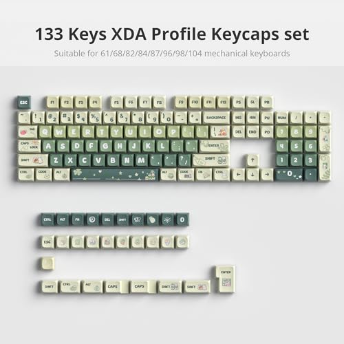 Image of Owpkeenthy XDA PBT Keycaps 75 Percent, 133 Keys Green Custom Gaming Keycaps 5 Side Dye Sublimation for ANSI & ISO Layouts Cherry MX Switches Mechanical Keyboard (Light Green)