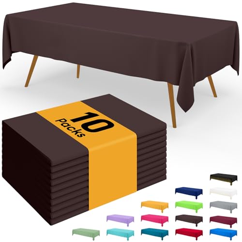 Image of Smiry Disposable Table Cloth - 10 Pack, 54 x 108 Inch Waterproof Rectangle Tablecloths for Parties, Decorative Plastic Table Cover, Leakproof & Sturdy, Coffee