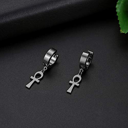 Rofusn Ankh Cross Earrings For Men Women, Stainless Steel Egyptian Symbol Ankh Cross Stud Earrings, Dangle Hinged Piercing Hoop Earrings For Valentines-Day #TOP6