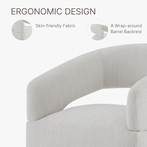 Image of KISLOT Upholstered Dining Chairs with Casters, Modern Barrel Side Armchair with Rollers for Dining Room, Bedroom, Kitchen, Reading Room, Linen Fabric, Set of 2