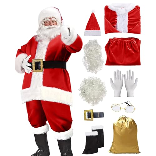 Costume de Père Noël en velours adulte avec éléments amovibles de luxe