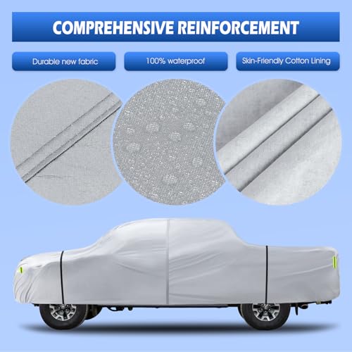 Image of Truck Cover Waterproof All Weather, 6 Layers Pickup Cover with Zipper & Cotton Fit for Toyota Tacoma, Dodge Dakota, Nissan Titan (T2 Fit Truck Length Up to 230 inch), Silver