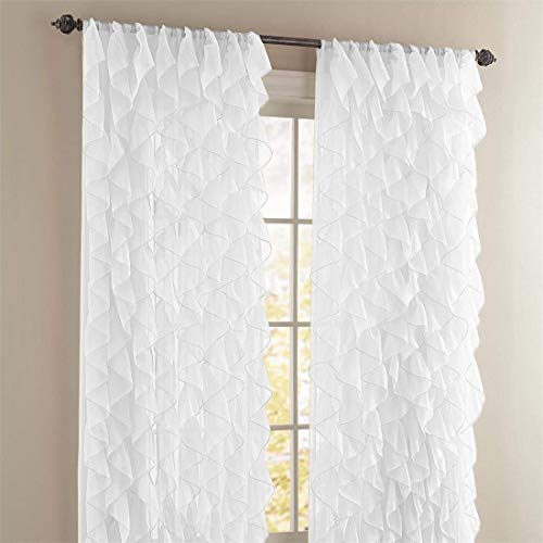 Rooney 2PC Sheer Voile Ruffled Curtain Panels (White, 50" X 95")