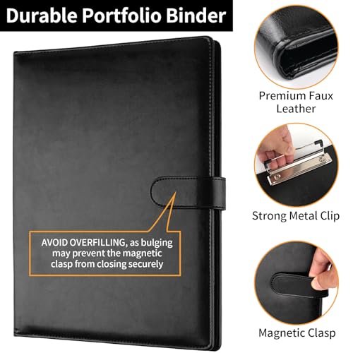 professional padfolio with clipboard faux leather portfolio folder binder legal pad holder for a4 letter size notepad resume writing pad ideal organizer for business office conference black