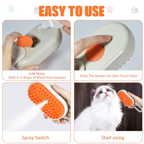 Image of Cat Steam Brush, 4-in-1 Steam Brush For Cats, Electric Misting & Massage Tool For Cat Shedding Control, Gentle Grooming Cleaner, All-in-1 Pet Care Solution(White)