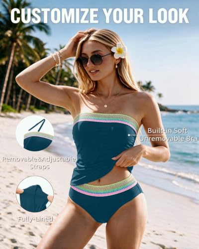 Image of Daci Women Strapless Tankini Tummy Control 2 Piece Bandeau Swimsuit
