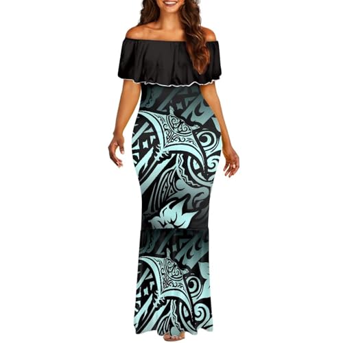 Image of Polynesian Dresses for Women Off Shoulder Maxi Dress Puletasi Samoan Dresses S-7XL