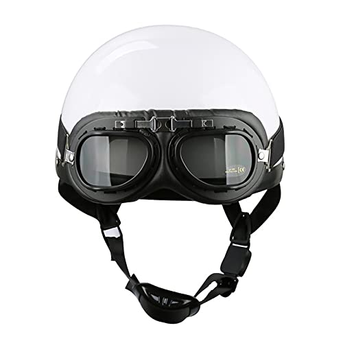 LHBM Casque de Moto,Demi-Casque de Moto,Vintage Jet Moto Casque avec Lunettes de Protection UV,Quatre Saisons Retro Biker Casque,Certification Dot/ECE B,XL=61~62cm Cover