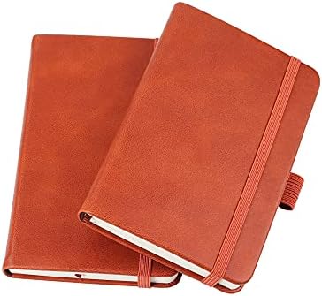 2-Pack Pocket Notebook Pocket Size 3.5" x 5.5" Hardcover Bound Journal Blank Paper Mini Notepad with Pen Holder Inner Pocket Black Leather Bound for Journal Sketchbook Composition Notebook(brown)