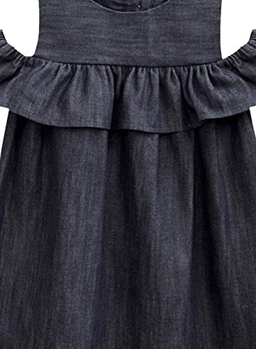 Image of A.T.U.N. (ALL THINGS UBER NICE) Girls Solid Denim Cold Shoulder Sleeve Empire Waist Casual Dress