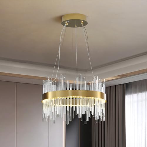 Lustre moderne en cristal et suspension LED dorée de 40 cm de diamètre