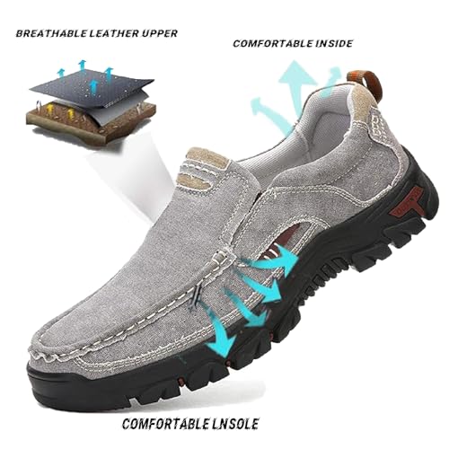 Men's Denim Cloth Platform Penny Loafers Comfor Round Toe Slip on Hands-Free Light Casual Sneakers Stylish Breathable Walking Deck Shoes4