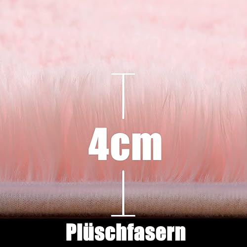 Shaggy Hochflor Teppich Rund für Kinderzimmer Wohnzimmer Schlafzimmer Langflor Teppich Hochwertig Hohe Pflegeleicht Fadendichte Flauschiger kinderteppich Bodenmatte für Mädchen(Rosa, 122cm)